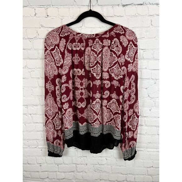 LUCKY BRAND red white black rayon button down blouse top shirt size S - Picture 6 of 7